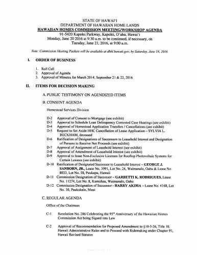 2016 HHC June Kapolei Agenda